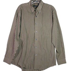 Van Heusen Mens Size M 15-15.5 Button Up Shirt  Long Sleeve Brown Plaid